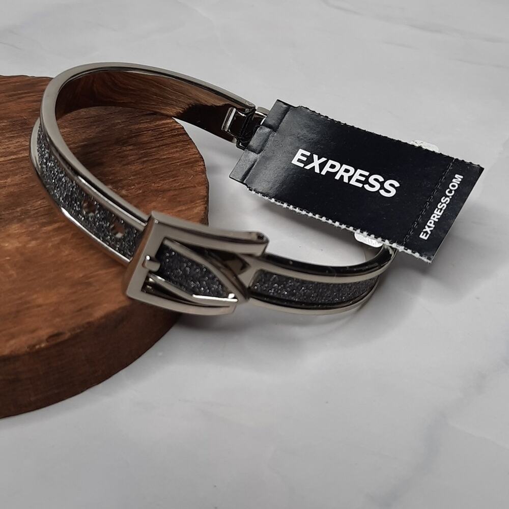 Express Silver Tone Sparkly Adjustable Belt Bucket Bracelet